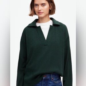 Madewell NWT hunter green/gray V-Neck Polo Sweater